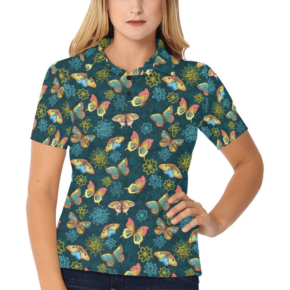 Butterfly Hand Draw Print Pattern Women's Polo Shirt