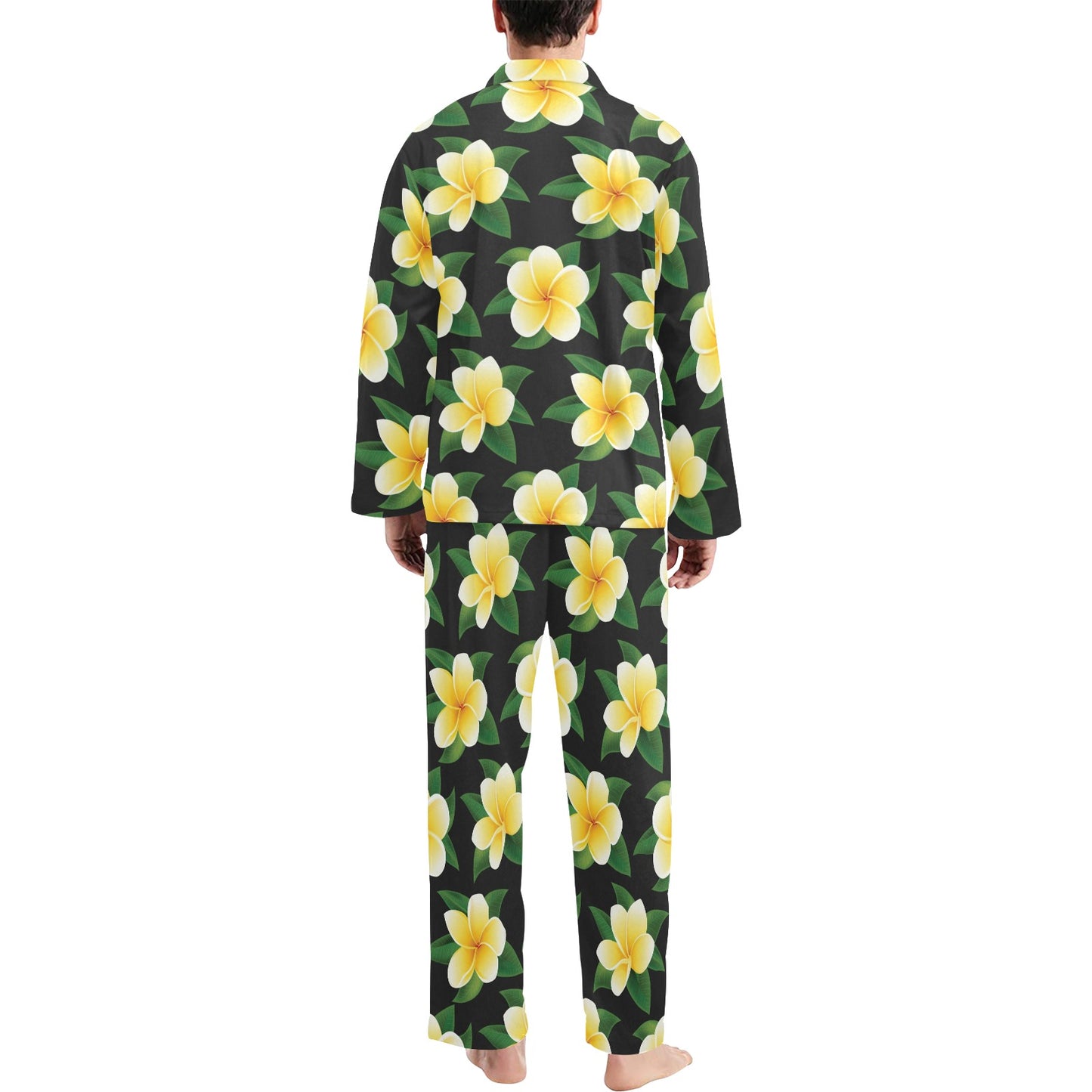 Plumeria Pattern Print Design A03 Men's Long Pajama Set