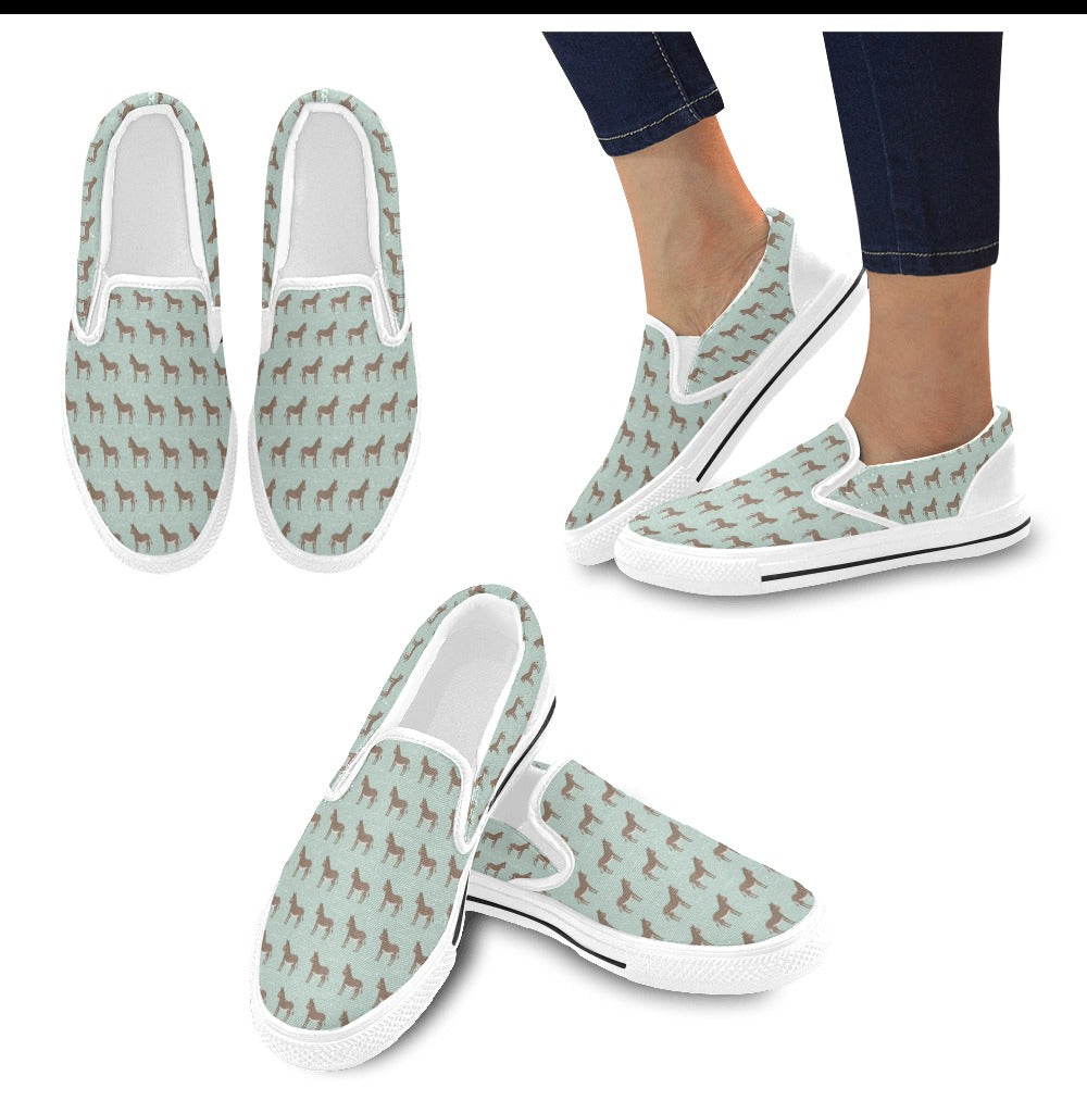 Donkey Print Design LKS402 White Slip Ons Canvas Women's Shoes