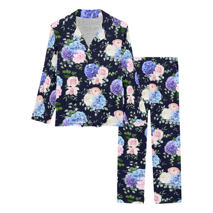 Hydrangea Pattern Print Design HD01 Women's Long Pajama Set