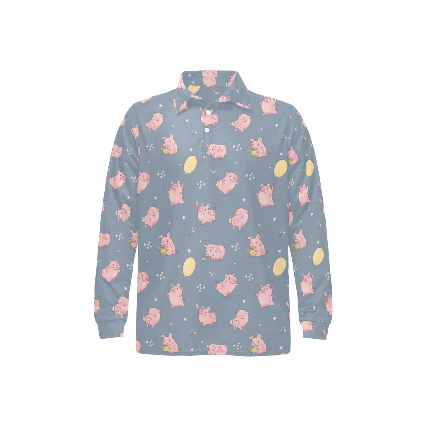 Pig Print Design LKS405 Long Sleeve Polo Shirt For Men's