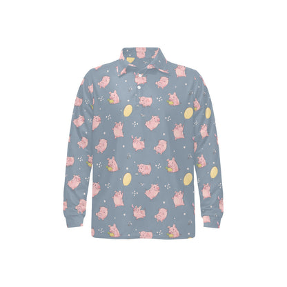Pig Print Design LKS405 Long Sleeve Polo Shirt For Men's