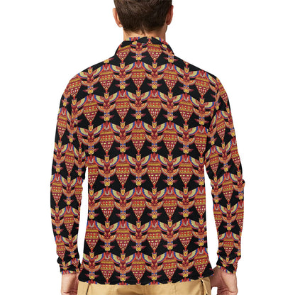 Totem Pole Print Long Sleeve Polo Shirt For Men's