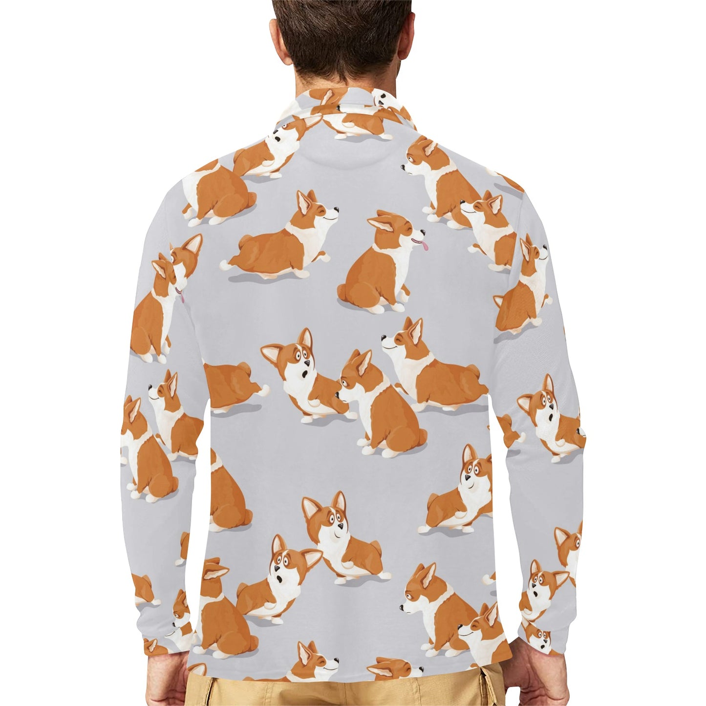 Pembroke Welsh Corgis Pattern Print Design A04 Long Sleeve Polo Shirt For Men's