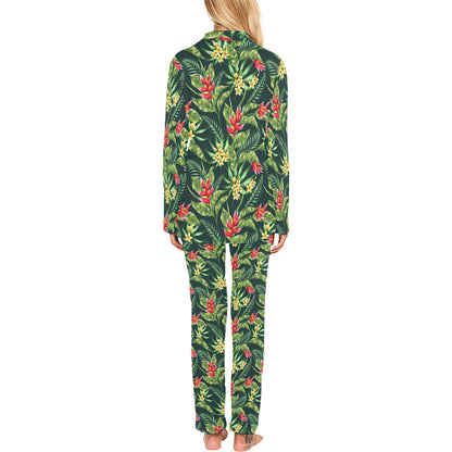 Tropical Folower Red Heliconia Print Women's Long Pajama Set