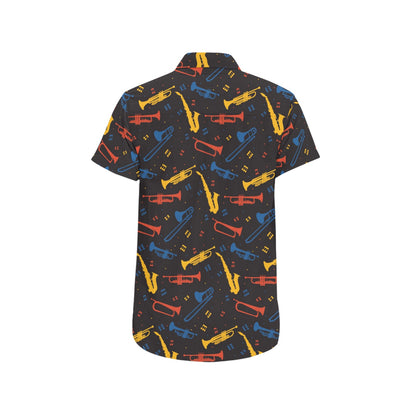 Saxophone Print Design LKS407 Men Short Sleeve Button Up Shirt