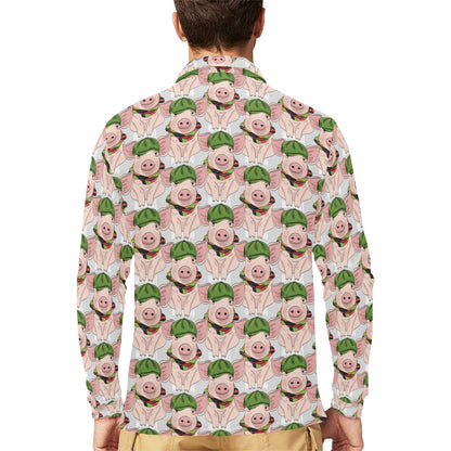 Pig Print Design LKS403 Long Sleeve Polo Shirt For Men's