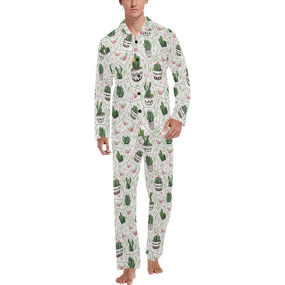 Cactus Pattern Print Design 04 Men's Long Pajama Set