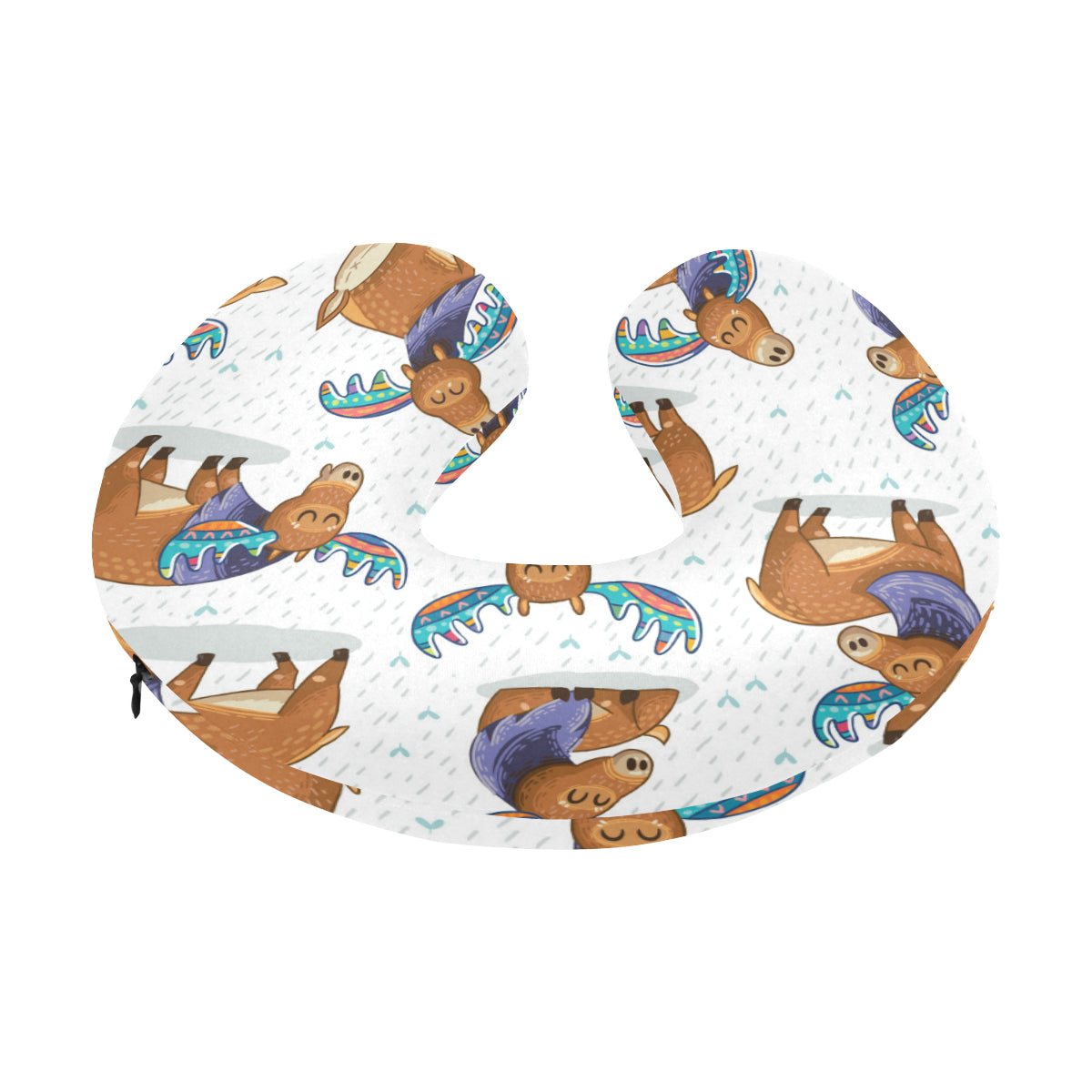 Moose Cute Pattern Print Design 01 U-Shaped Travel Neck Pillow