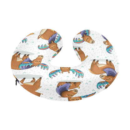 Moose Cute Pattern Print Design 01 U-Shaped Travel Neck Pillow