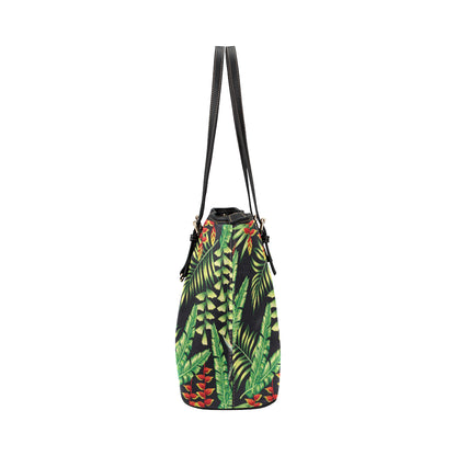 Hawaiian Flower Tropical Palm Leaves Leather Tote Bag