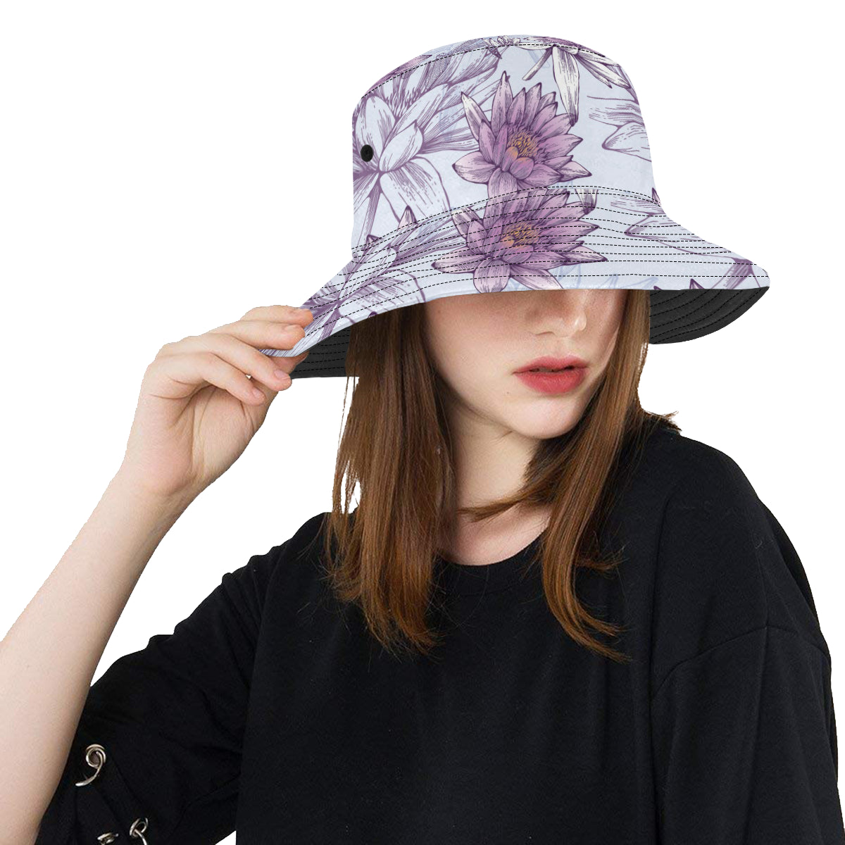 Water Lily Pattern Print Design WL01 Unisex Bucket Hat