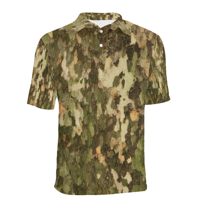 Camo Realistic Tree Texture Print Men Polo Shirt