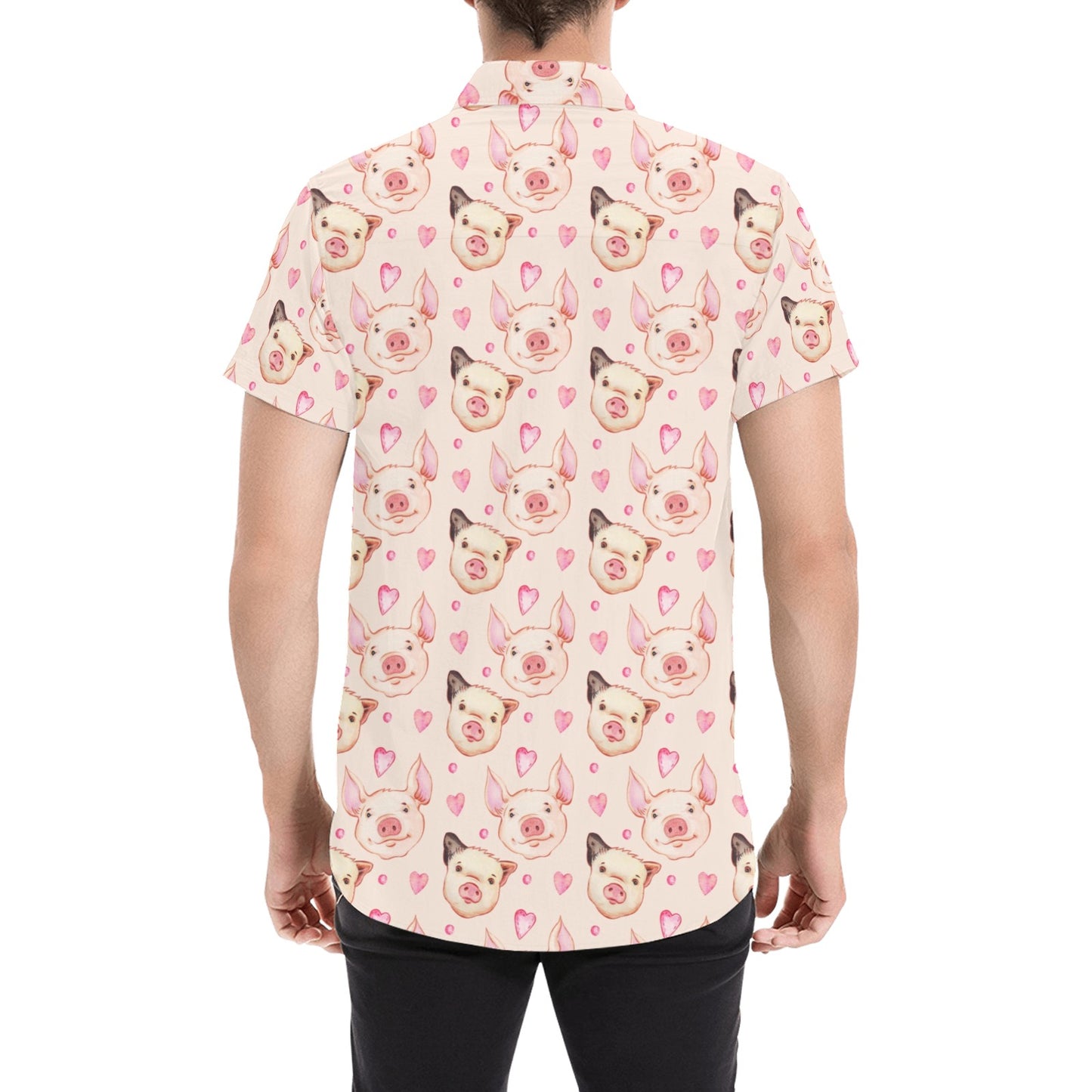 Pig Print Design LKS406 Men Short Sleeve Button Up Shirt