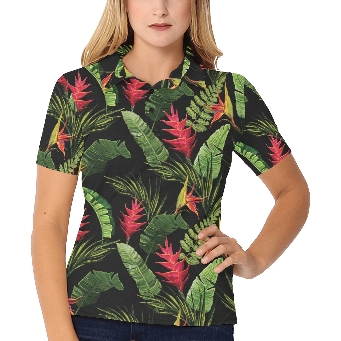 Bird Of Paradise Pattern Print Design BOP010 Women's Polo Shirt