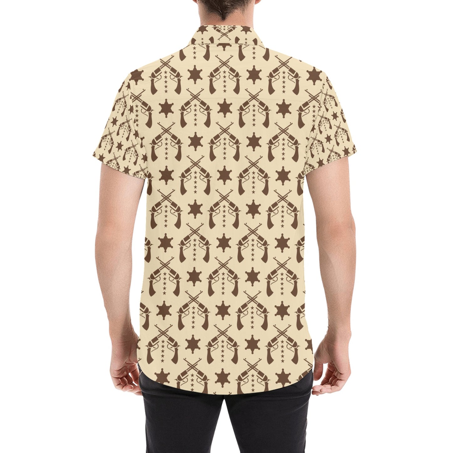 Western Cowboy Print Design LKS302 Men Short Sleeve Button Up Shirt