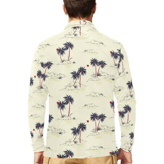 Palm Tree Pattern Print Design PT08 Long Sleeve Polo Shirt For Men's