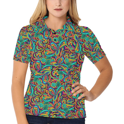 Psychedelic Trippy Floral Design Women's Polo Shirt