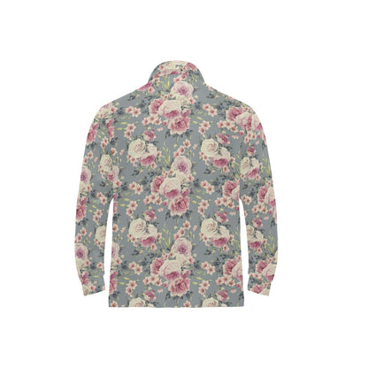 Peony Pattern Print Design PE05 Long Sleeve Polo Shirt For Men's