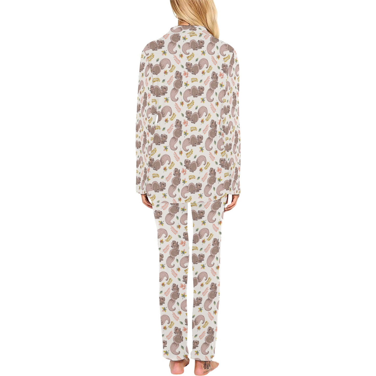 Squirrel Print Design LKS307 Women's Long Pajama Set