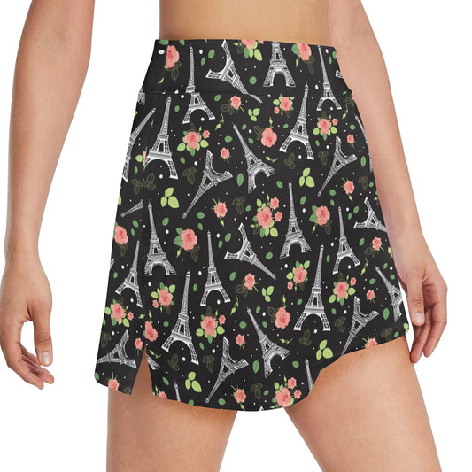 Eiffel Tower Rose Print 17" Golf & Pickleball Skort with Pockets