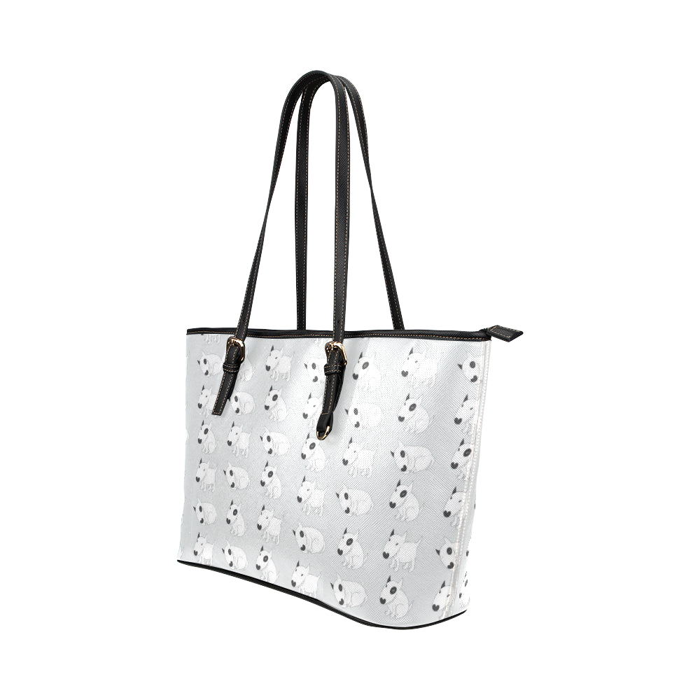 Bull Terrier hand draw Print Pattern Leather Tote Bag