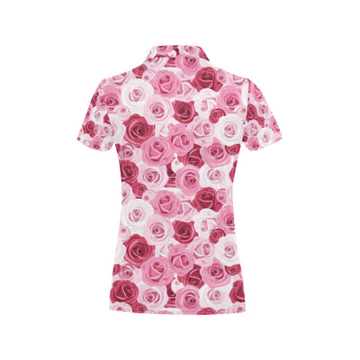 Pink Red Rose Pattern Print Women's Polo Shirt