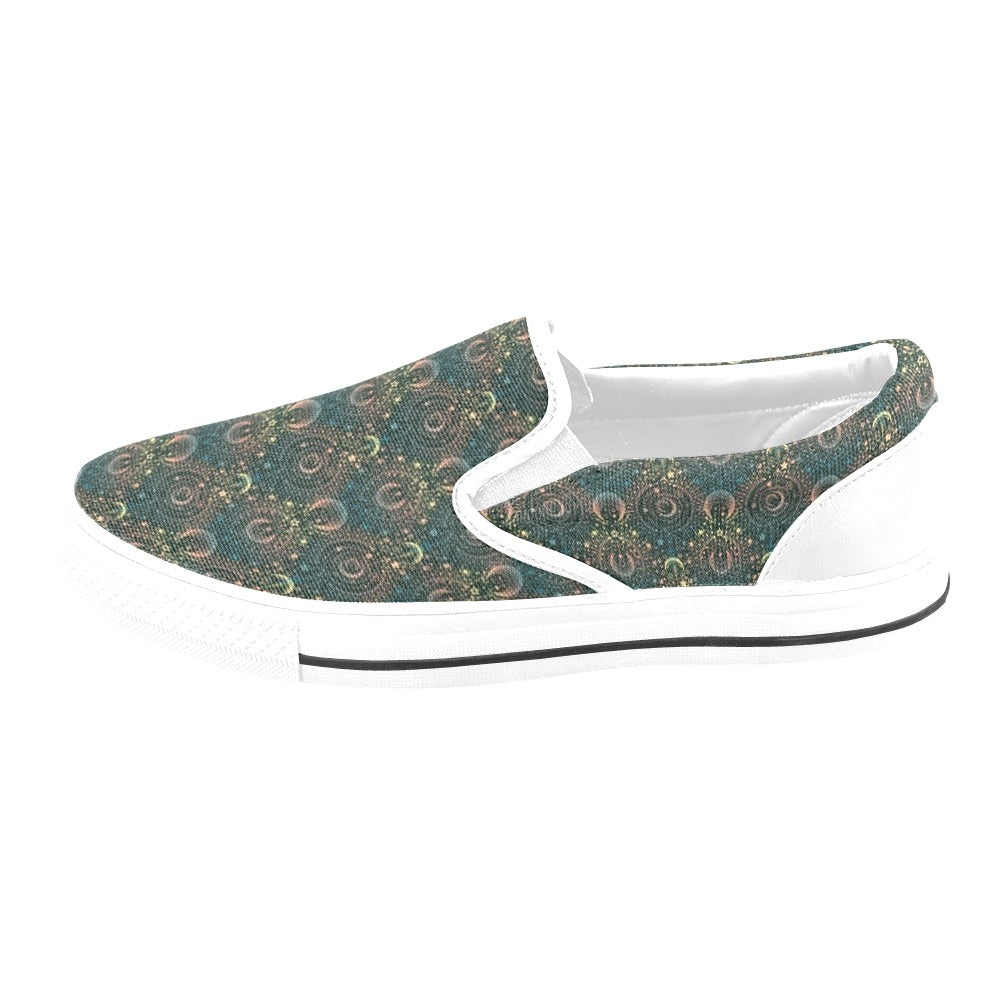 Sun Moon Print Design LKS307 White Slip Ons Canvas Women's Shoes
