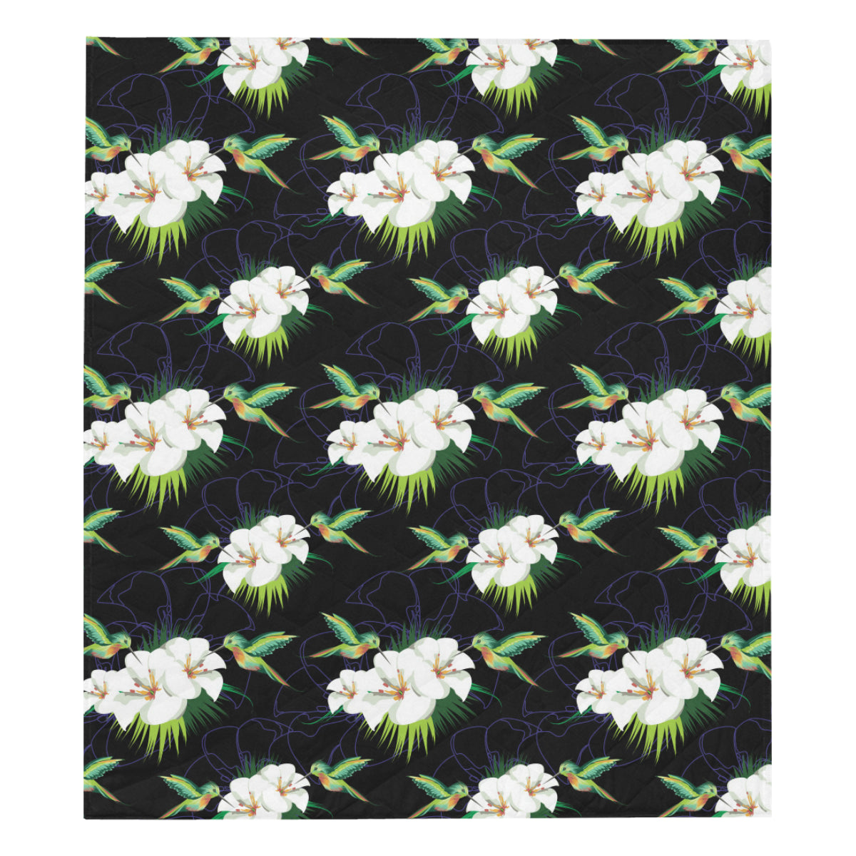 Hummingbird with Flower Pattern Print Design 03 Premium Quilt