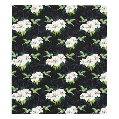 Hummingbird with Flower Pattern Print Design 03 Premium Quilt