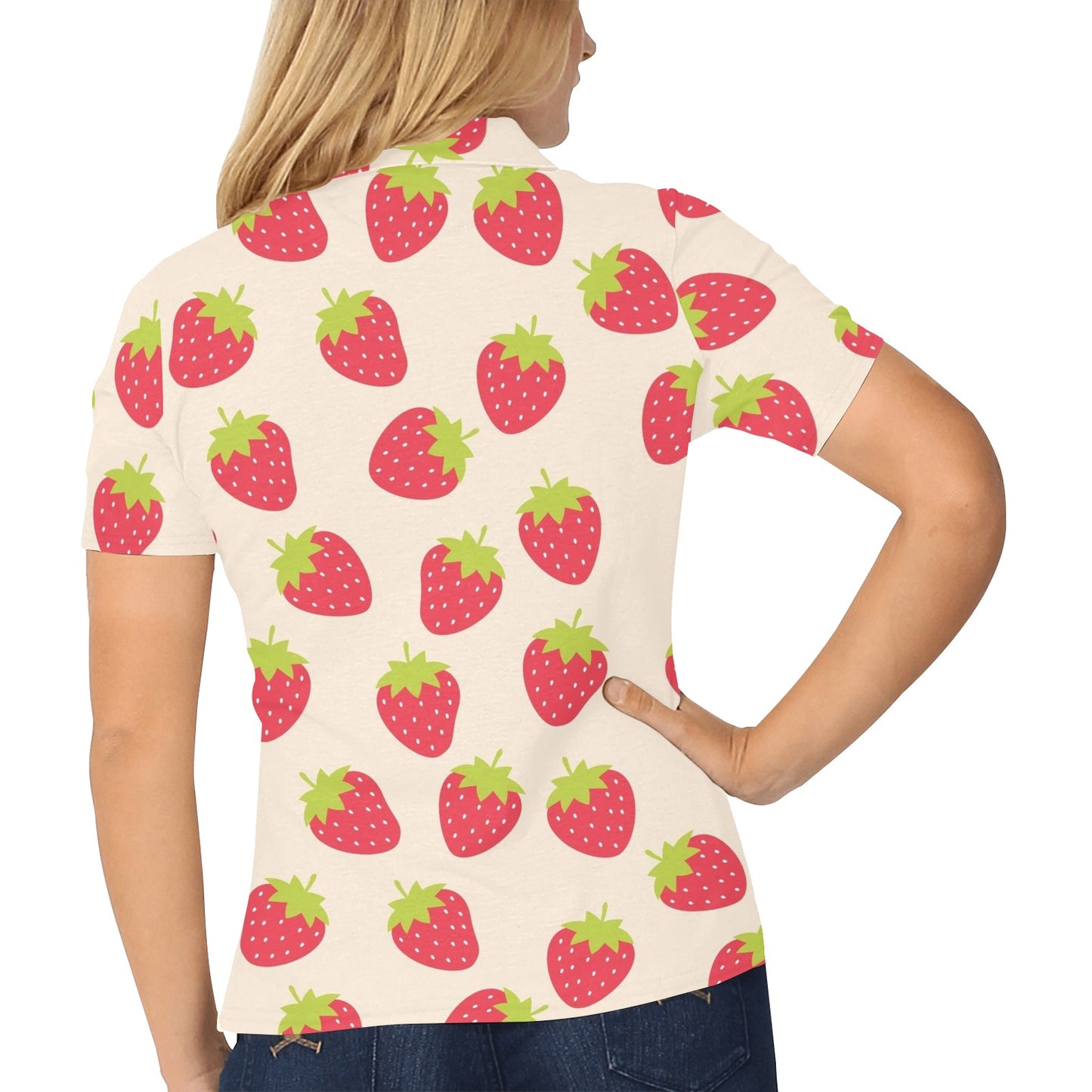 Strawberry Pattern Print Design SB02 Women's Polo Shirt