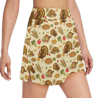 Thanksgiving Print Design LKS302 17" Golf & Pickleball Skort with Pockets