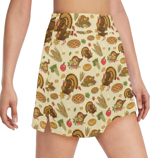 Thanksgiving Print Design LKS302 17" Golf & Pickleball Skort with Pockets