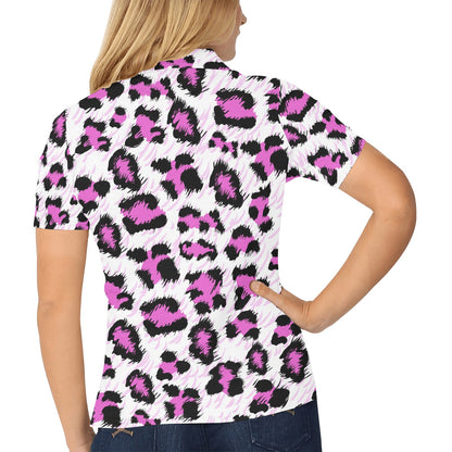 Leopard Pink Skin Print Women's Polo Shirt