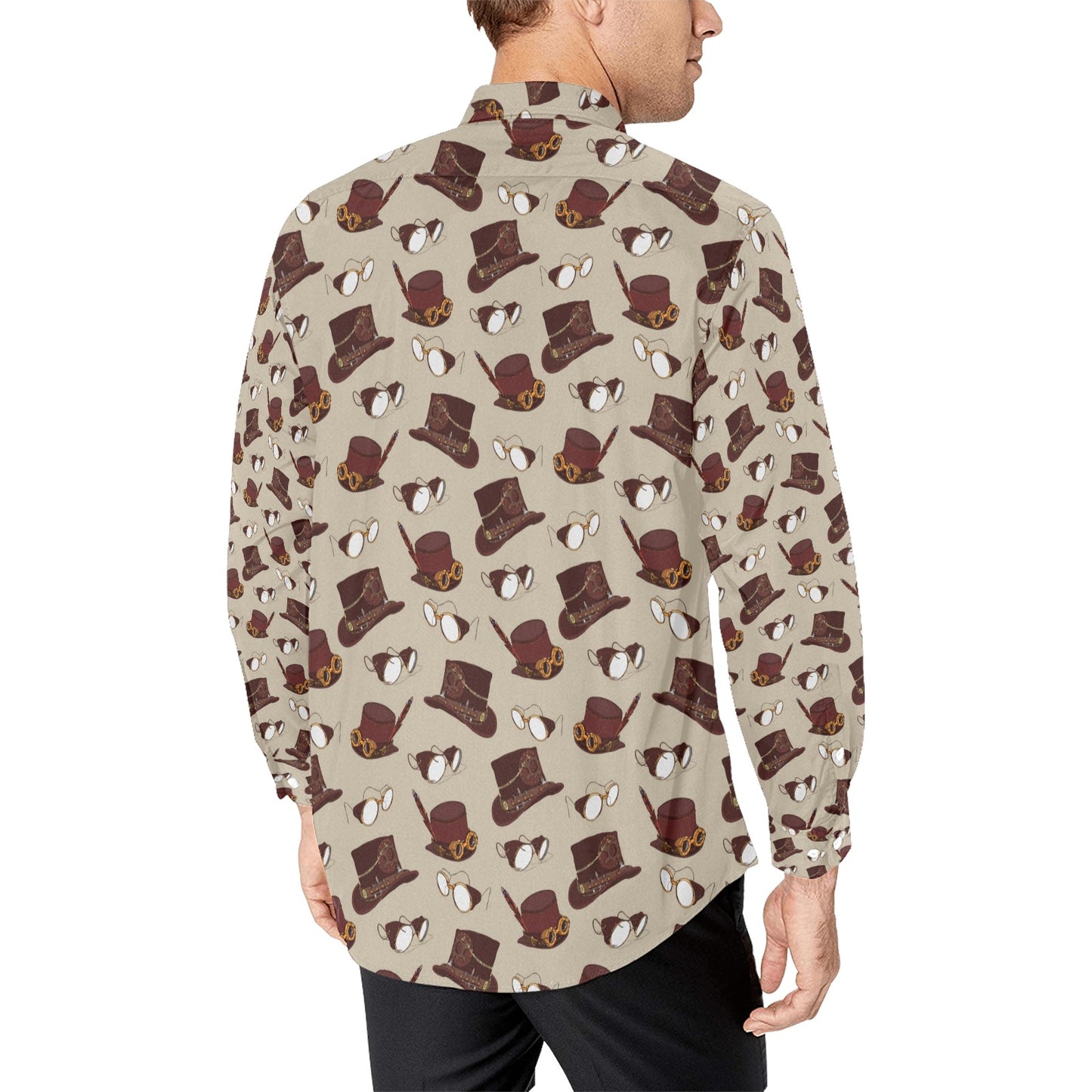 Steampunk Hat Print Design LKS301 Men's Long Sleeve Dress Shirt