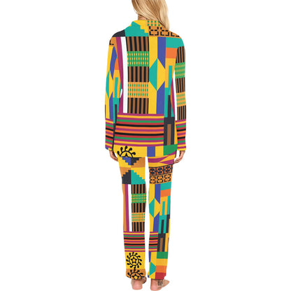 Kente Pattern Print Design 03 Women's Long Pajama Set