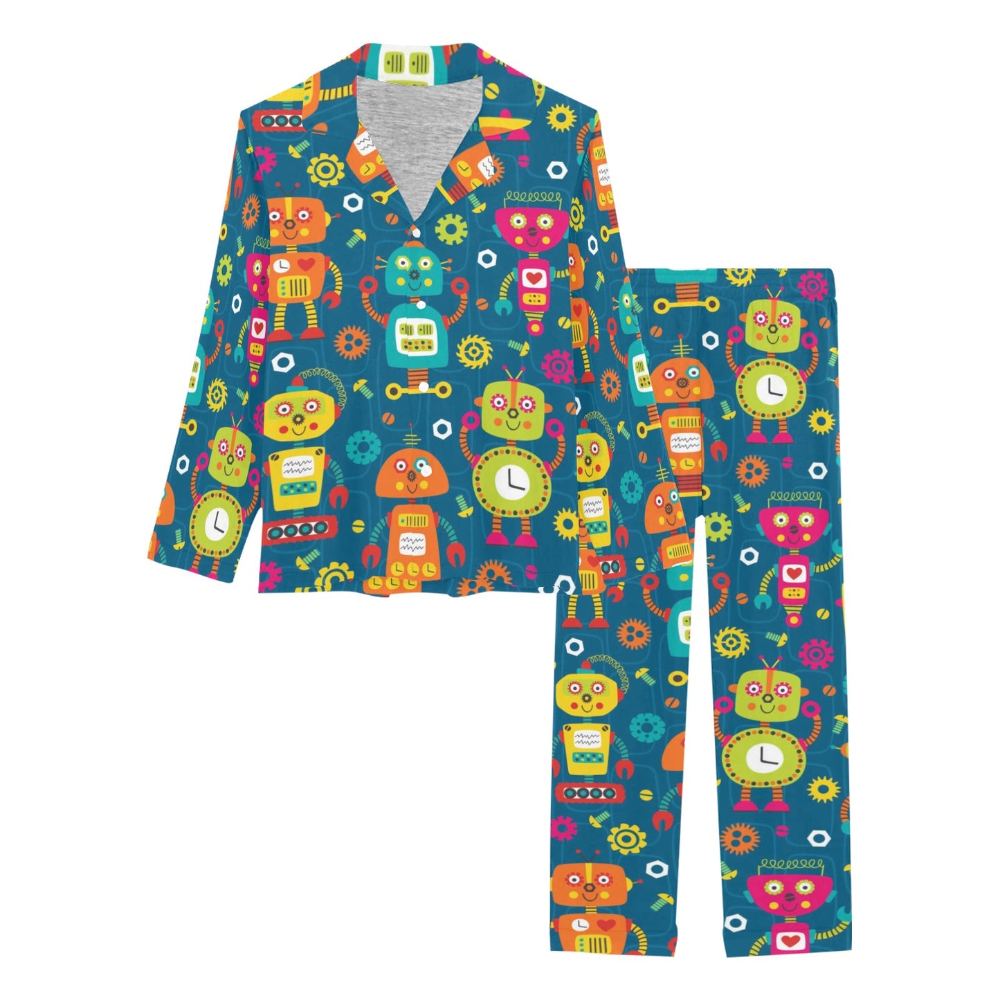 Robot Pattern Print Design A04 Women's Long Pajama Set