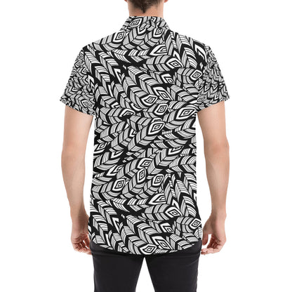 Tribal Pattern Print Design LKS302 Men Short Sleeve Button Up Shirt
