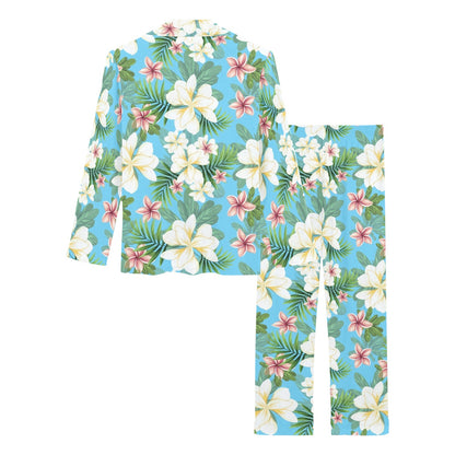 Plumeria Pattern Print Design PM028 Women's Long Pajama Set