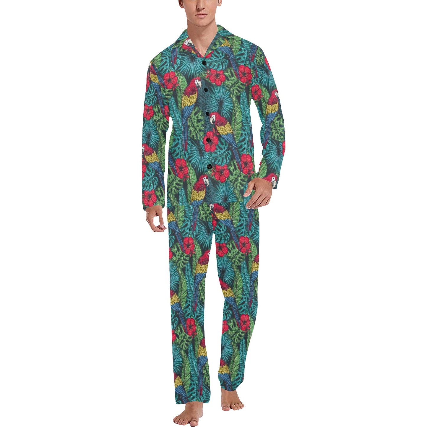 Parrot Pattern Print Design A05 Men's Long Pajama Set
