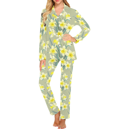 Daffodils Pattern Print Design DF01 Women's Long Pajama Set