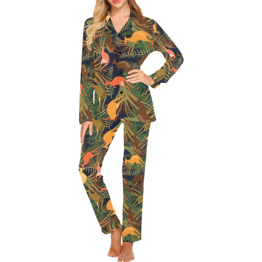 Kangaroos Pattern Print Design 07 Women's Long Pajama Set