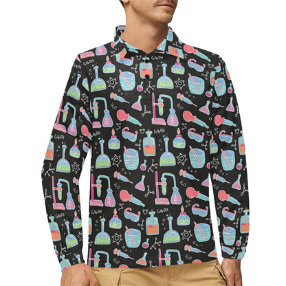 Chemical Pattern Print Design 06 Long Sleeve Polo Shirt For Men's