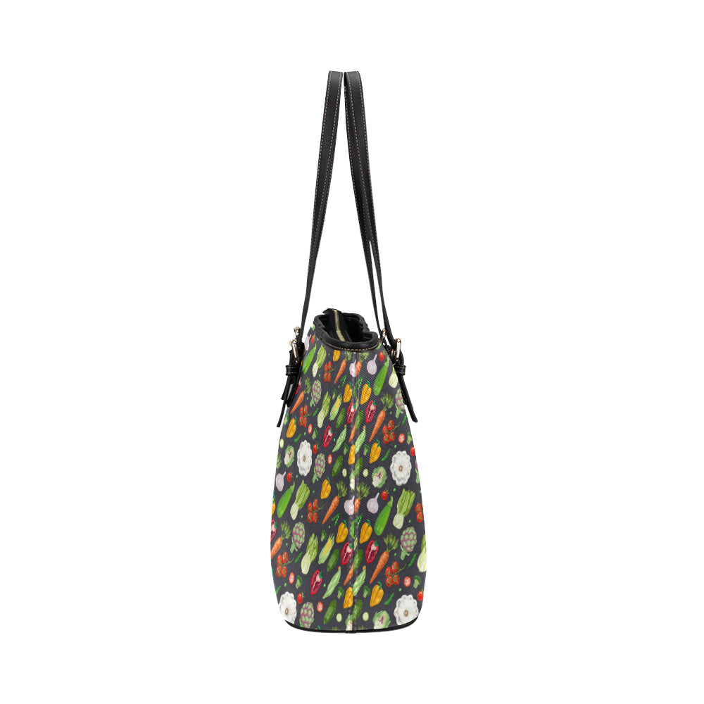 Vegan Pattern Themed Design Print Leather Tote Bag