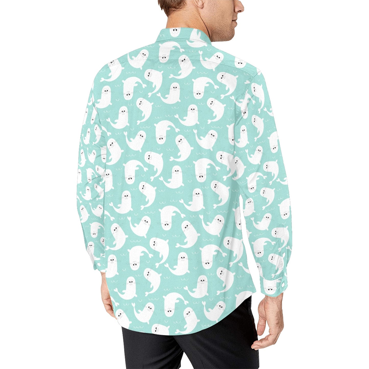 Sea Lion Print Design LKS401 Men's Long Sleeve Dress Shirt