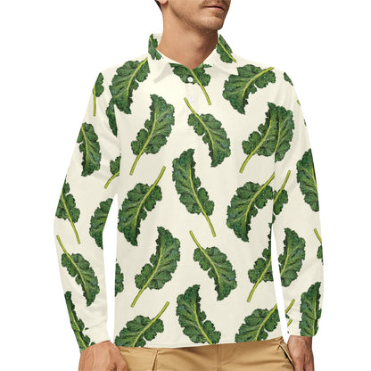Kale Pattern Print Design 03 Long Sleeve Polo Shirt For Men's