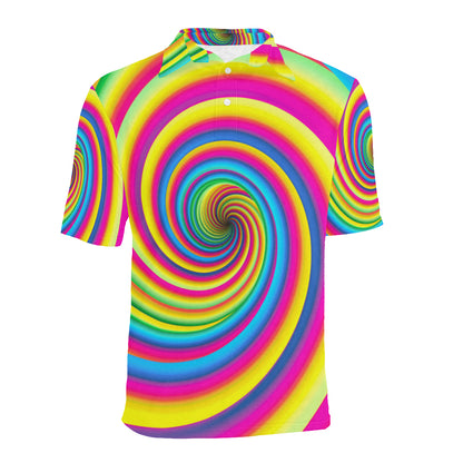 Vortex Twist Swirl Rainbow Design Men Polo Shirt