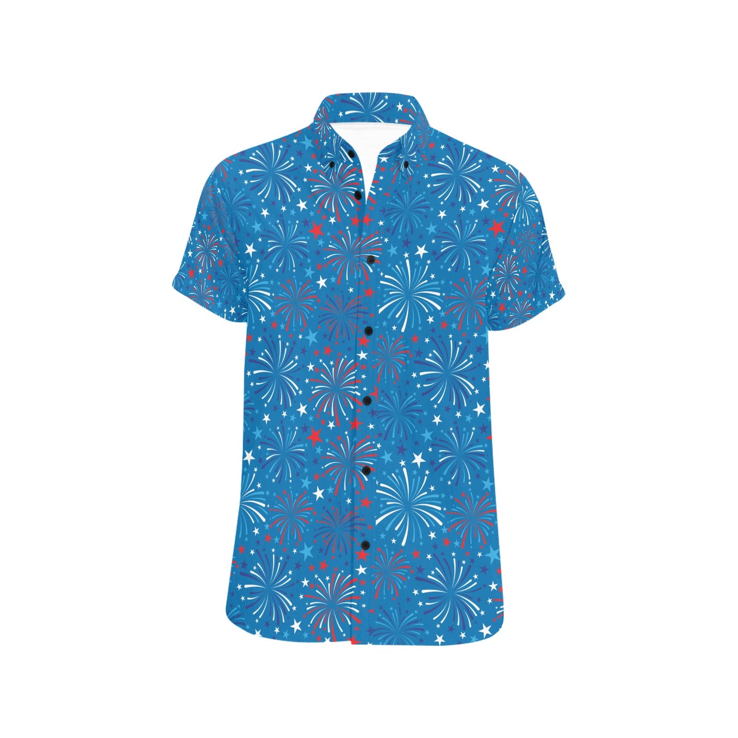 Firework Celebration Print Design LKS304 Men Short Sleeve Button Up Shirt