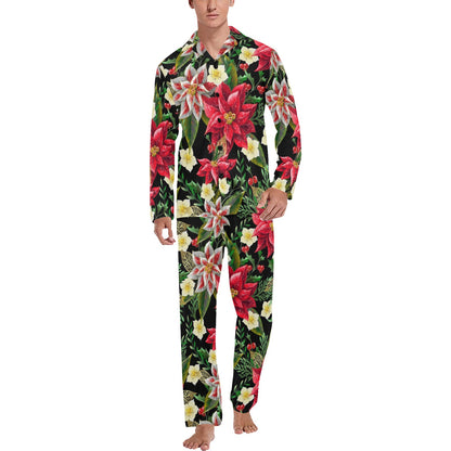 Poinsettia Pattern Print Design POT05 Men's Long Pajama Set