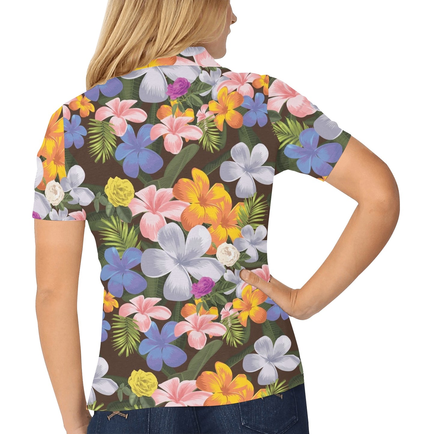 Plumeria Pattern Print Design PM03 Women's Polo Shirt